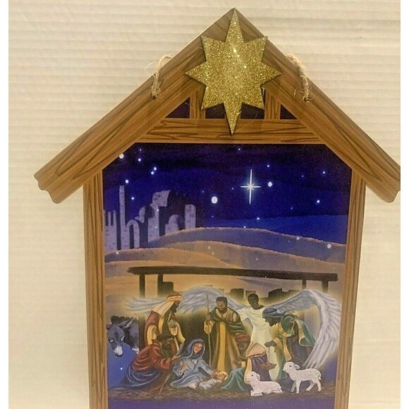 Christmas House Hanging Nativity Wall Décor Christmas Blessings Peace on Earth - Picture 7 of 11